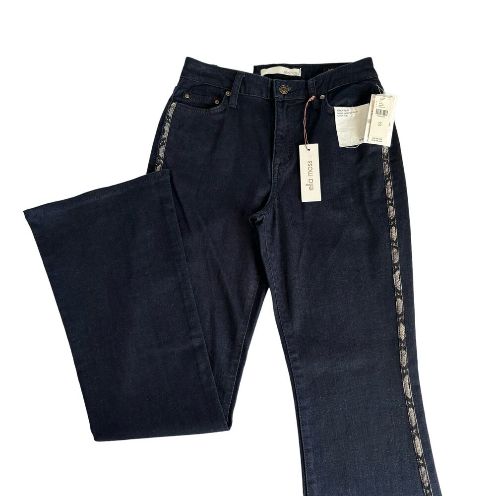 Ella Moss High Rise Flare Snakeskin Side Stripe Dark Wash Blue Jeans Size 27